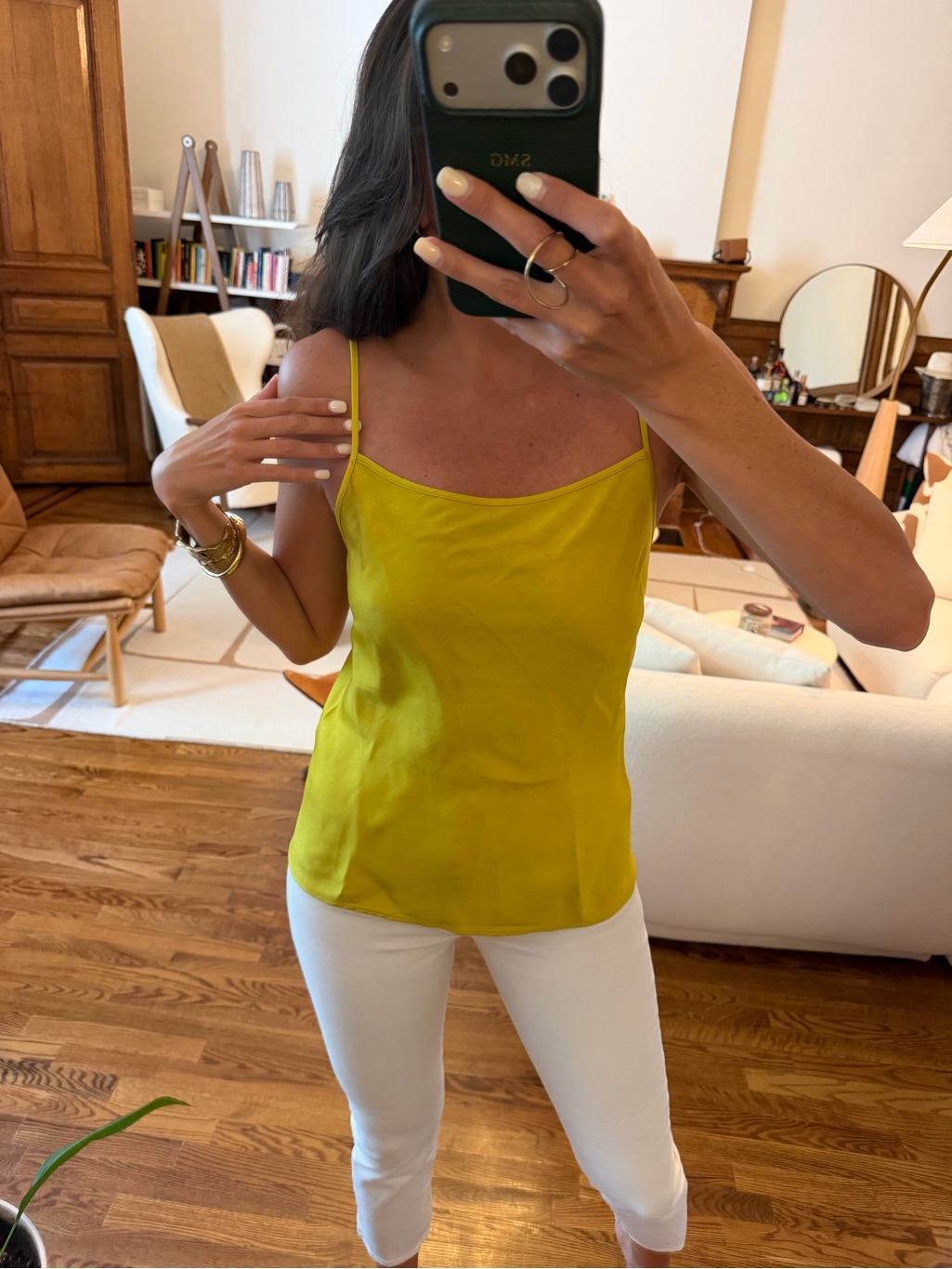 Massimo Dutti Lemon-Green Silk Spaghetti Strap Cami - Size S